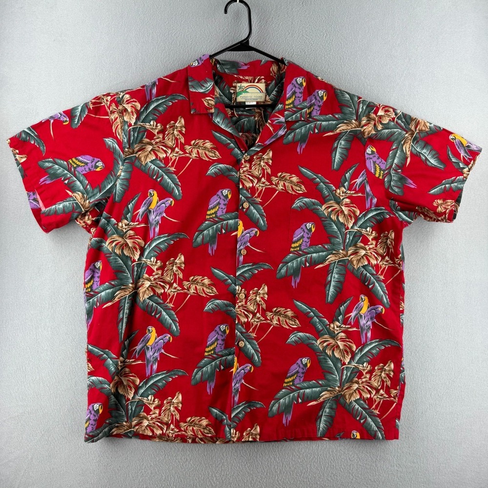 Vintage Paradise Found Shirt Mens 3XL Red Birds of Paradise Magnum PI Hawaiian